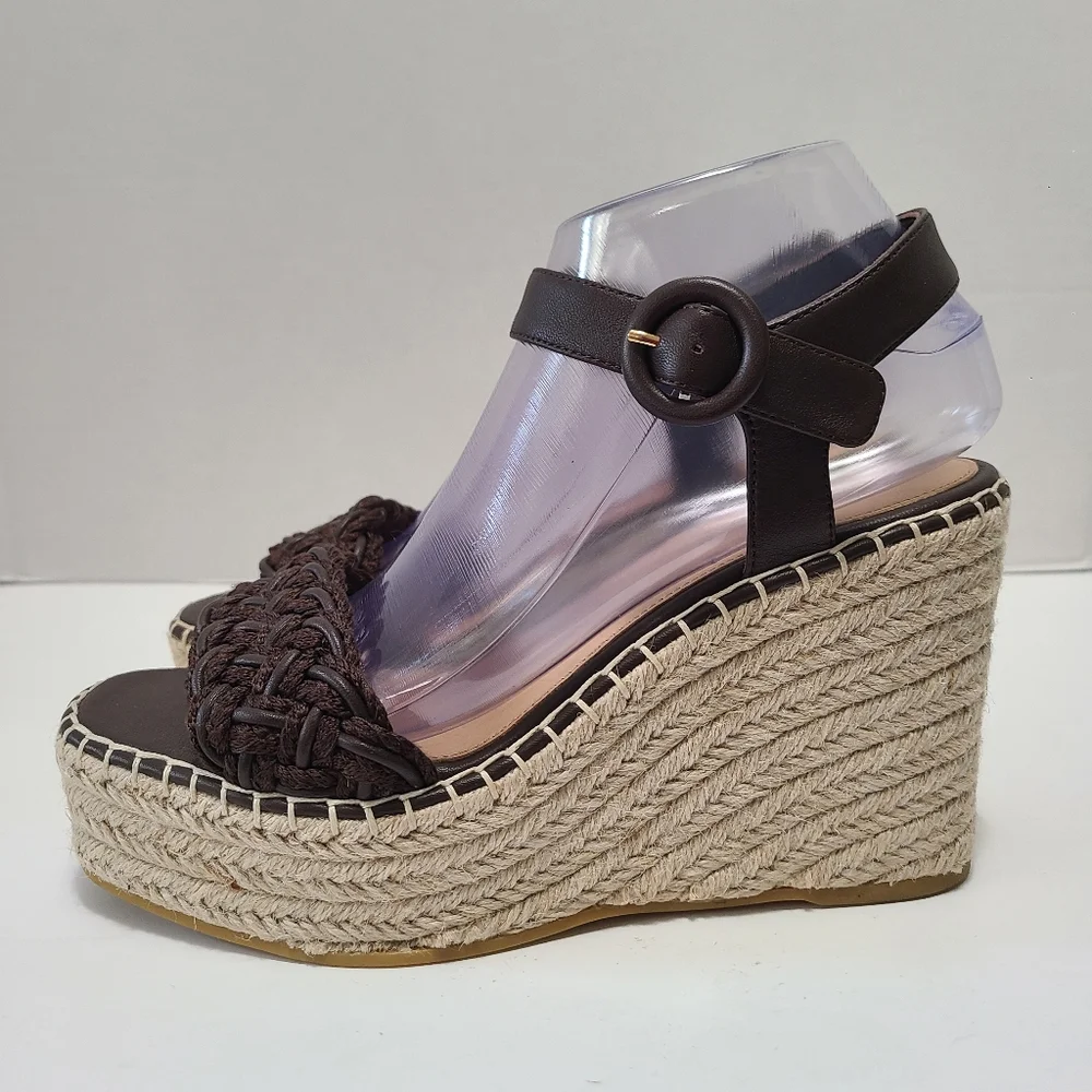 Veronica Beard Reema Ankle-Strap Wedge‎ Brown Sandal Size 8